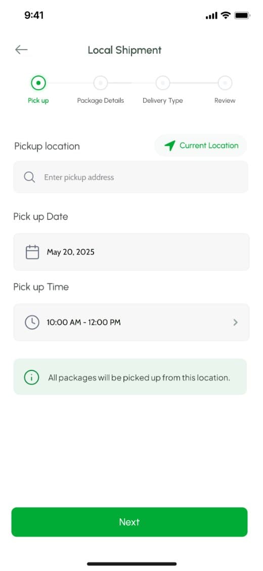 Bulk shipment pickup step