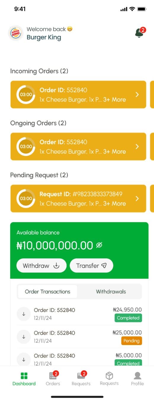 ISDS Vendors dashboard with incoming orders and balance