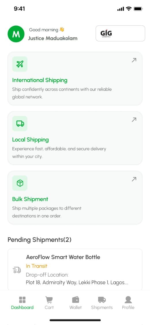 B2B dashboard: international, local and bulk shipping