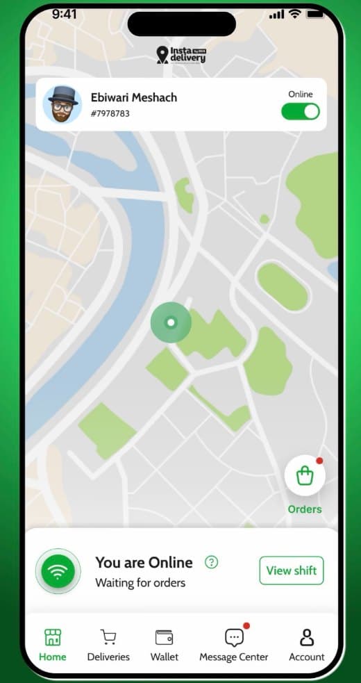 ISDS Driver online on the map waiting for orders