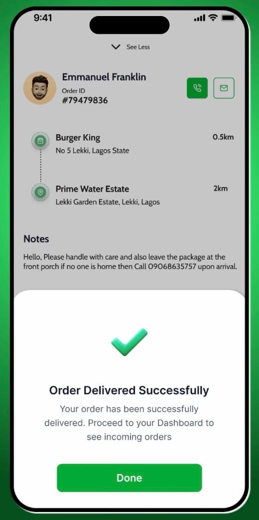 Order delivered confirmation