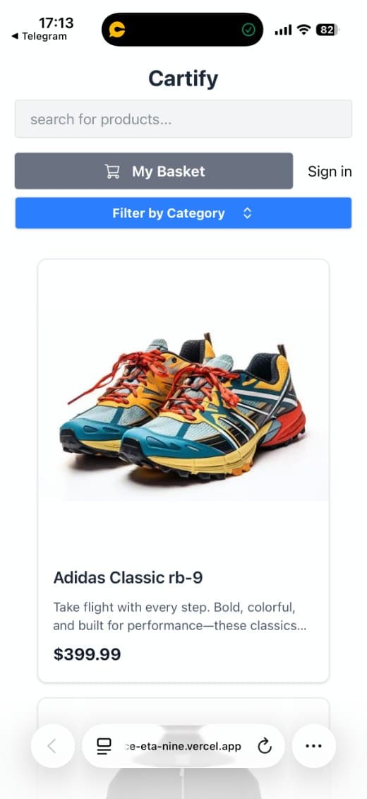 Cartify product listing