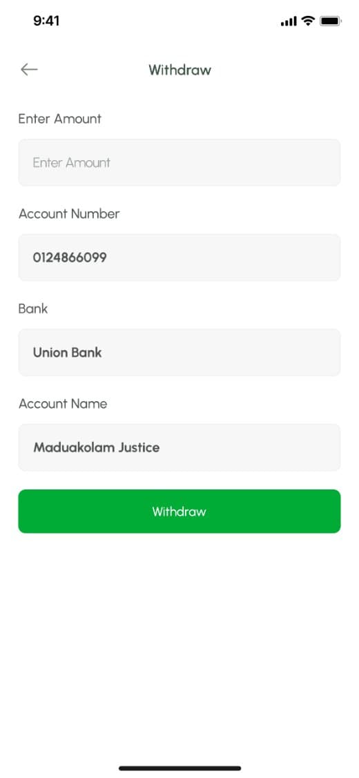 Withdraw earnings to a bank account